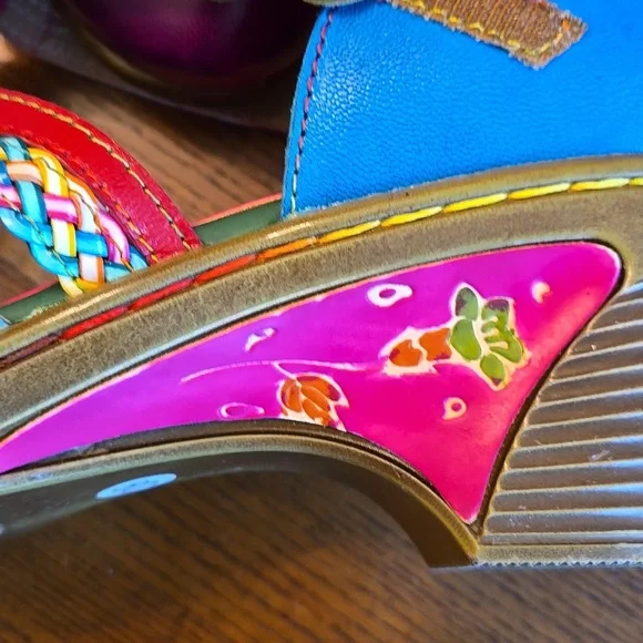 Queen Boho Leather Printing Stitching Mary Jane Style Halloween Heels - Picture 11 of 16